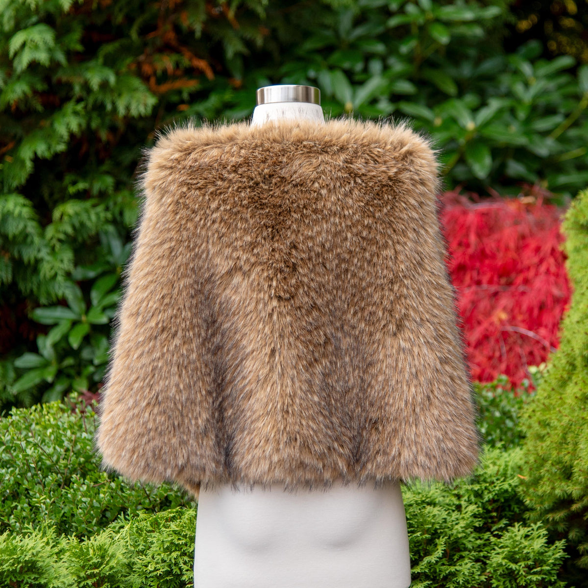 Brown Faux Racoon Fur Bridal Wrap: Fleece Lined Stole