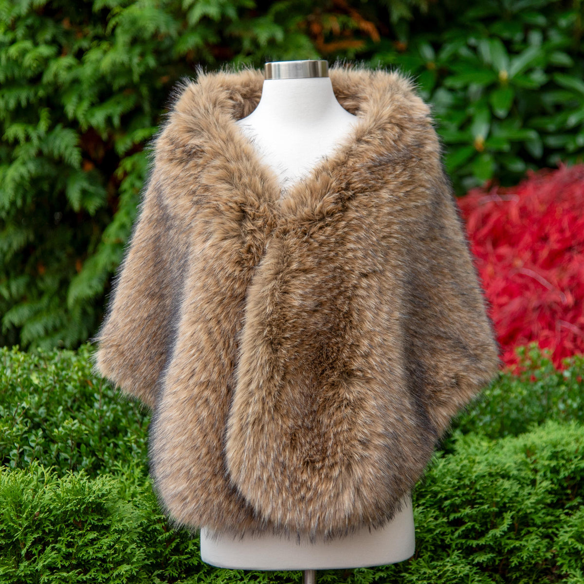 Brown Faux Racoon Fur Bridal Wrap: Fleece Lined Stole