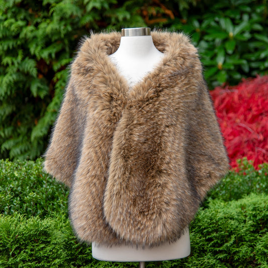 Brown Faux Racoon Fur Bridal Wrap: Fleece Lined Stole