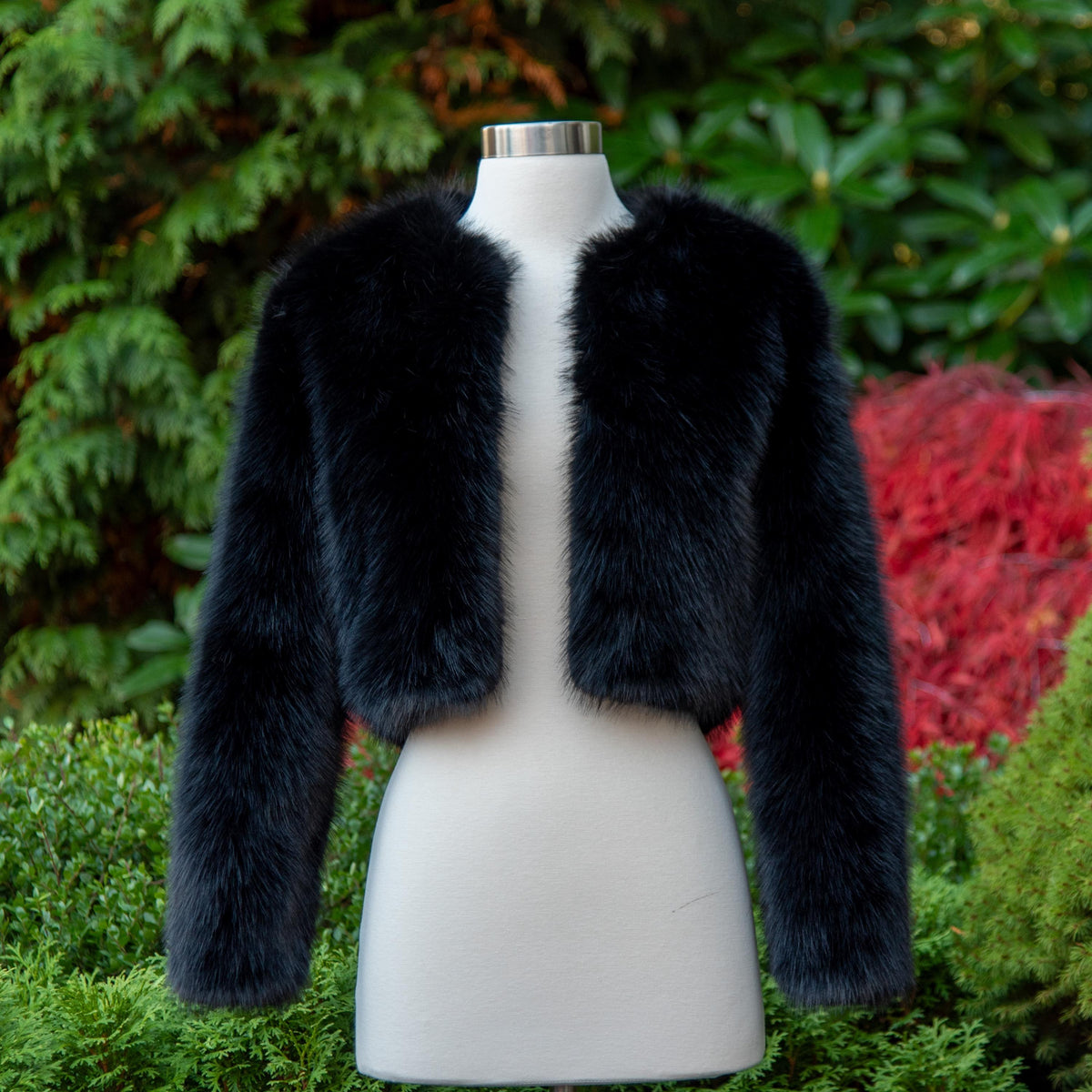 Black Faux Fur Bridal Jacket: Long Sleeve Bolero Shrug