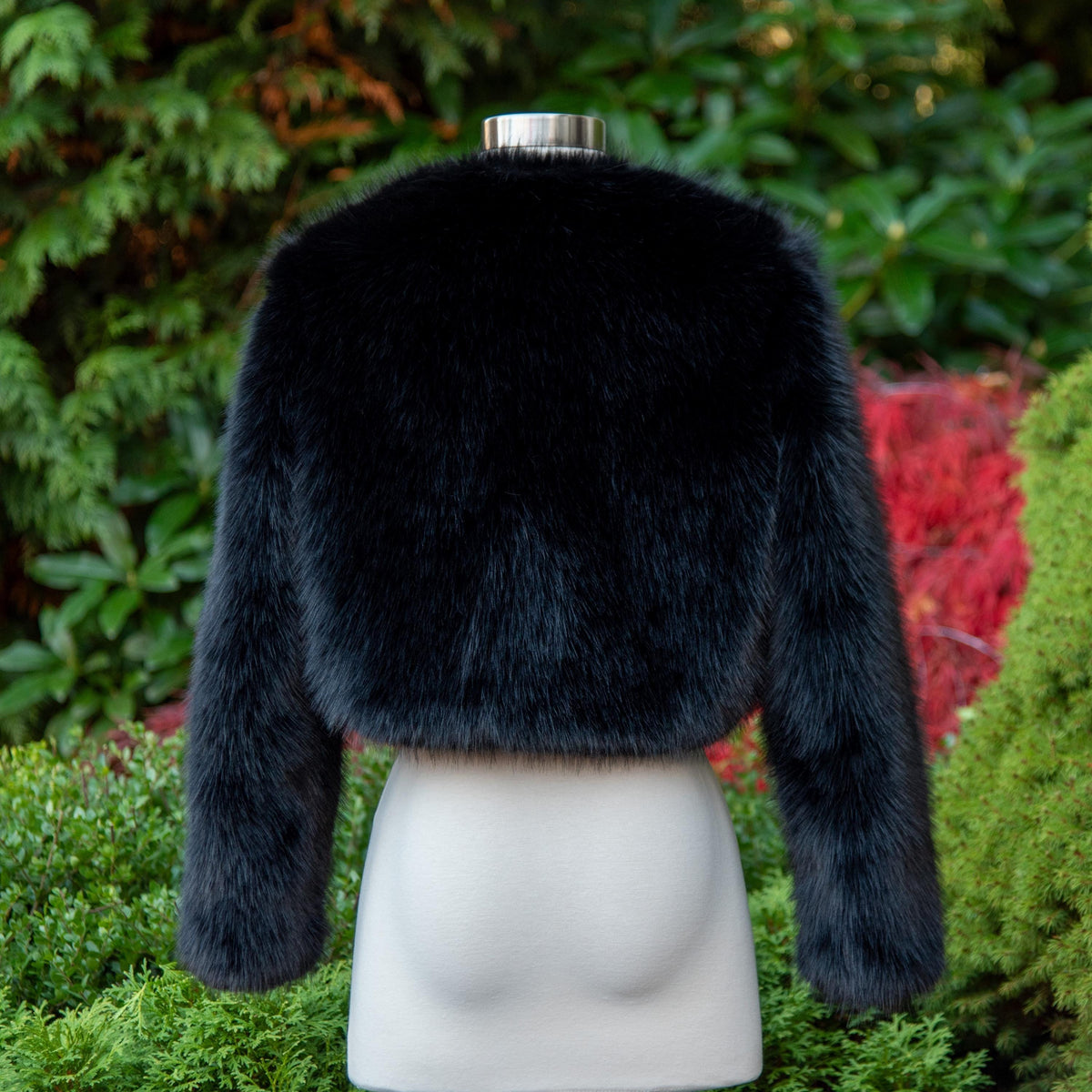 Black Faux Fur Bridal Jacket: Long Sleeve Bolero Shrug