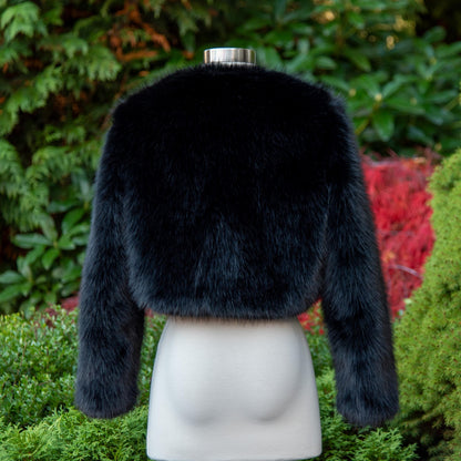 Black Faux Fur Bridal Jacket: Long Sleeve Bolero Shrug