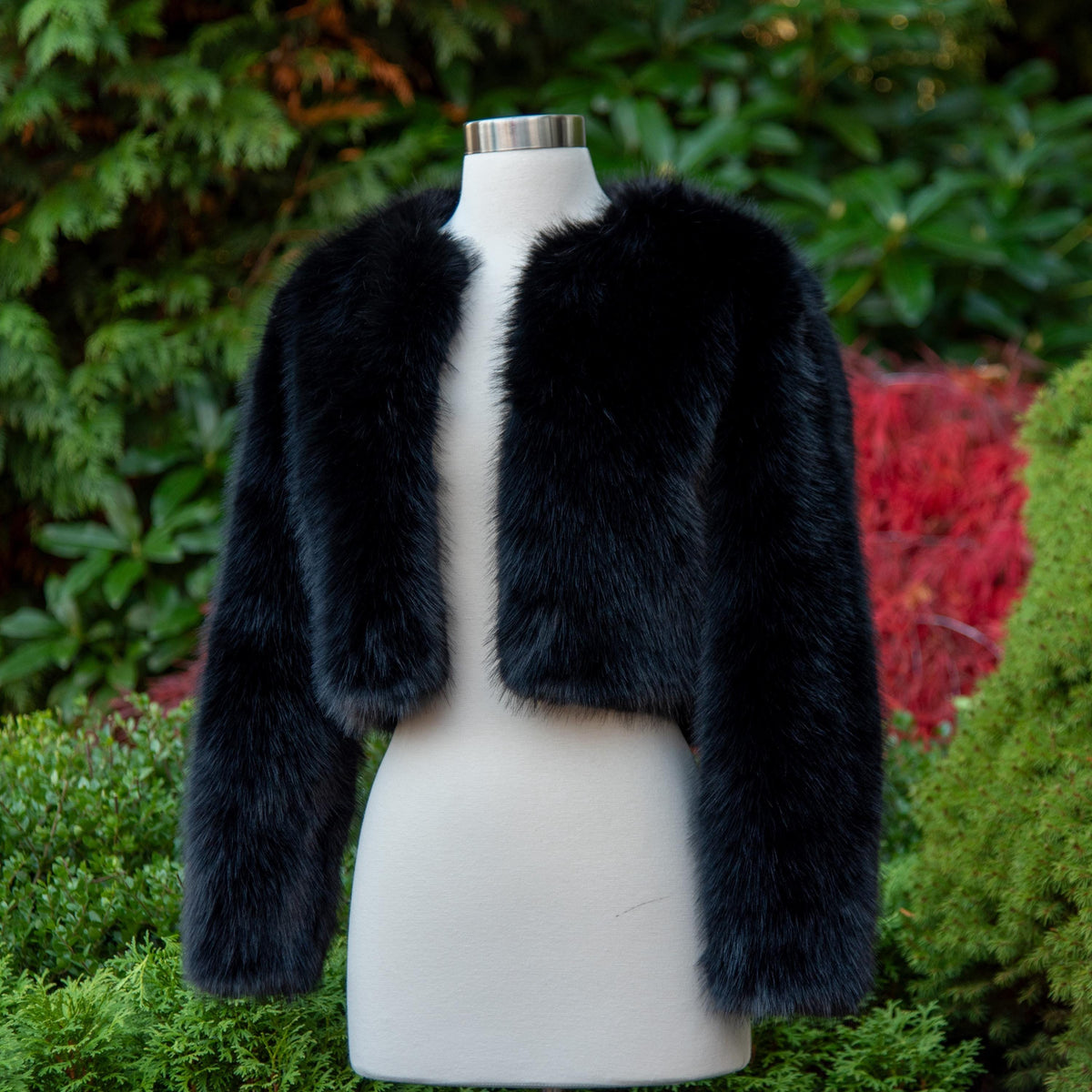 Black Faux Fur Bridal Jacket: Long Sleeve Bolero Shrug