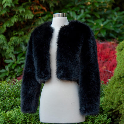 Black Faux Fur Bridal Jacket: Long Sleeve Bolero Shrug