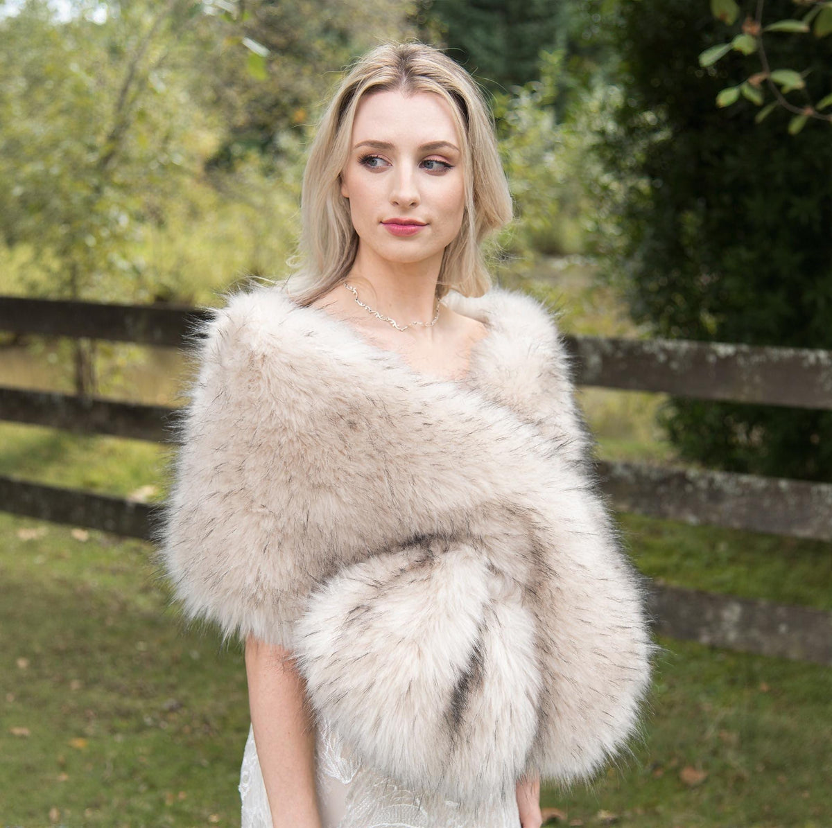 Light Blush Beige Faux Fur Bridal Wrap: Soft Fleece Lined Stole