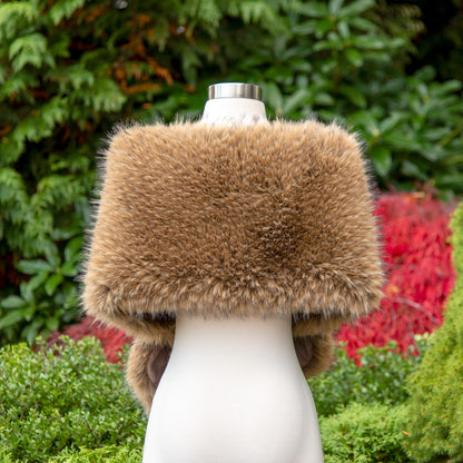 Brown faux fur wrap with black tips: Fleece Lined Wedding Shawl B021-Brown