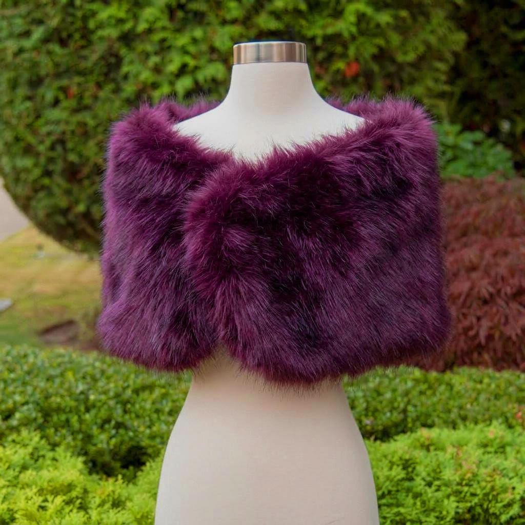 Plum Purple Faux Fur Wrap, Faux Fur stole, Bridal Wrap, Bridesmaid Fur Stole B012-purple