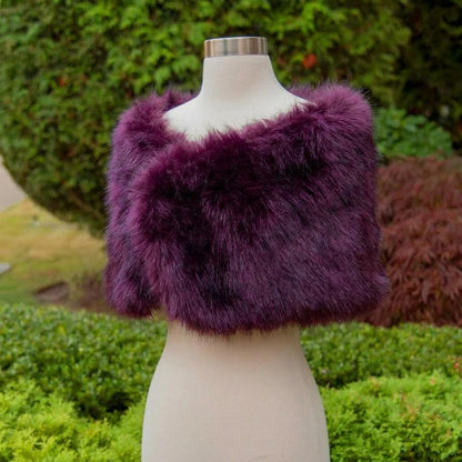 Plum Purple Faux Fur Wrap, Faux Fur stole, Bridal Wrap, Bridesmaid Fur Stole B012-purple