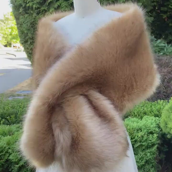 Honey brown faux fur wrap with black tips faux fur stole faux fur shawl bridal wrap faux fur shrug B005-honey-brown