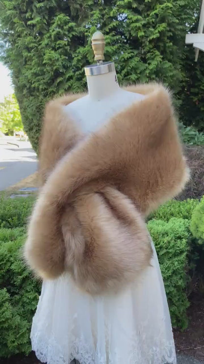 Honey brown faux fur wrap with black tips faux fur stole faux fur shawl bridal wrap faux fur shrug B005-honey-brown