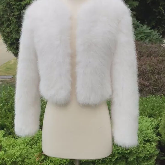 Light ivory long sleeve faux fur jacket faux fur coat faux fur bolero faux fur shrug FJ004-light-ivory