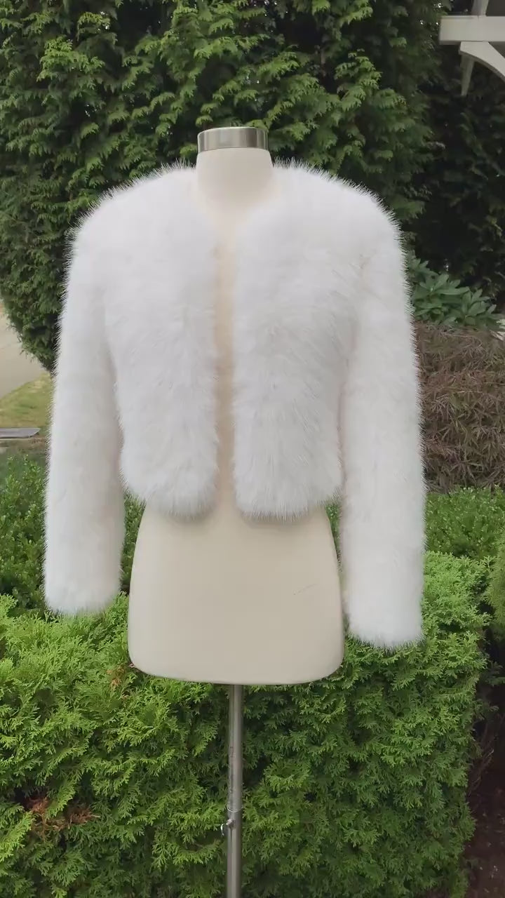 Light ivory long sleeve faux fur jacket faux fur coat faux fur bolero faux fur shrug FJ004-light-ivory