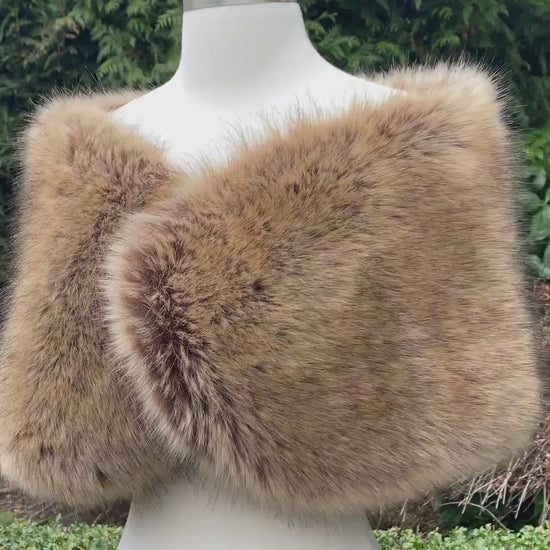 Brown faux fur bridal wrap wedding faux fur shawl faux fur bridal stole faux fur cape B012-fox
