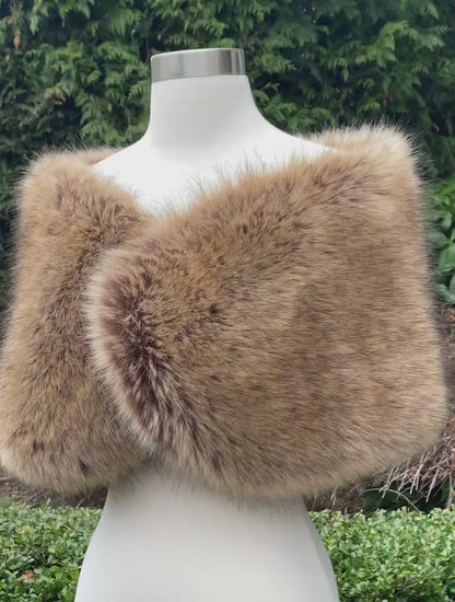 Brown faux fur bridal wrap wedding faux fur shawl faux fur bridal stole faux fur cape B012-fox