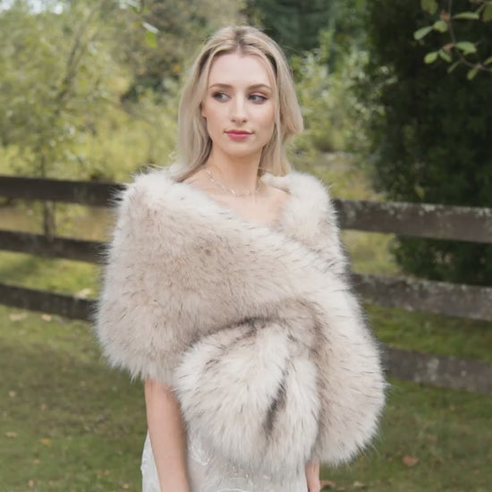 Light Blush Beige Faux Fur Bridal Wrap: Soft Fleece Lined Stole