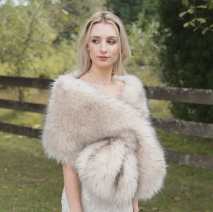 Light Blush Beige Faux Fur Bridal Wrap: Soft Fleece Lined Stole