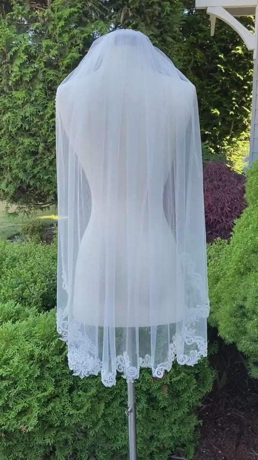 Beaded wedding veil, bridal veil, wedding veil ivory, wedding veil lace, lace bridal veil