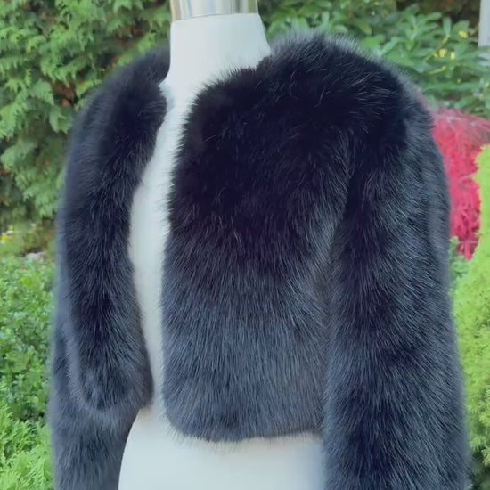 Black Faux Fur Bridal Jacket: Long Sleeve Bolero Shrug