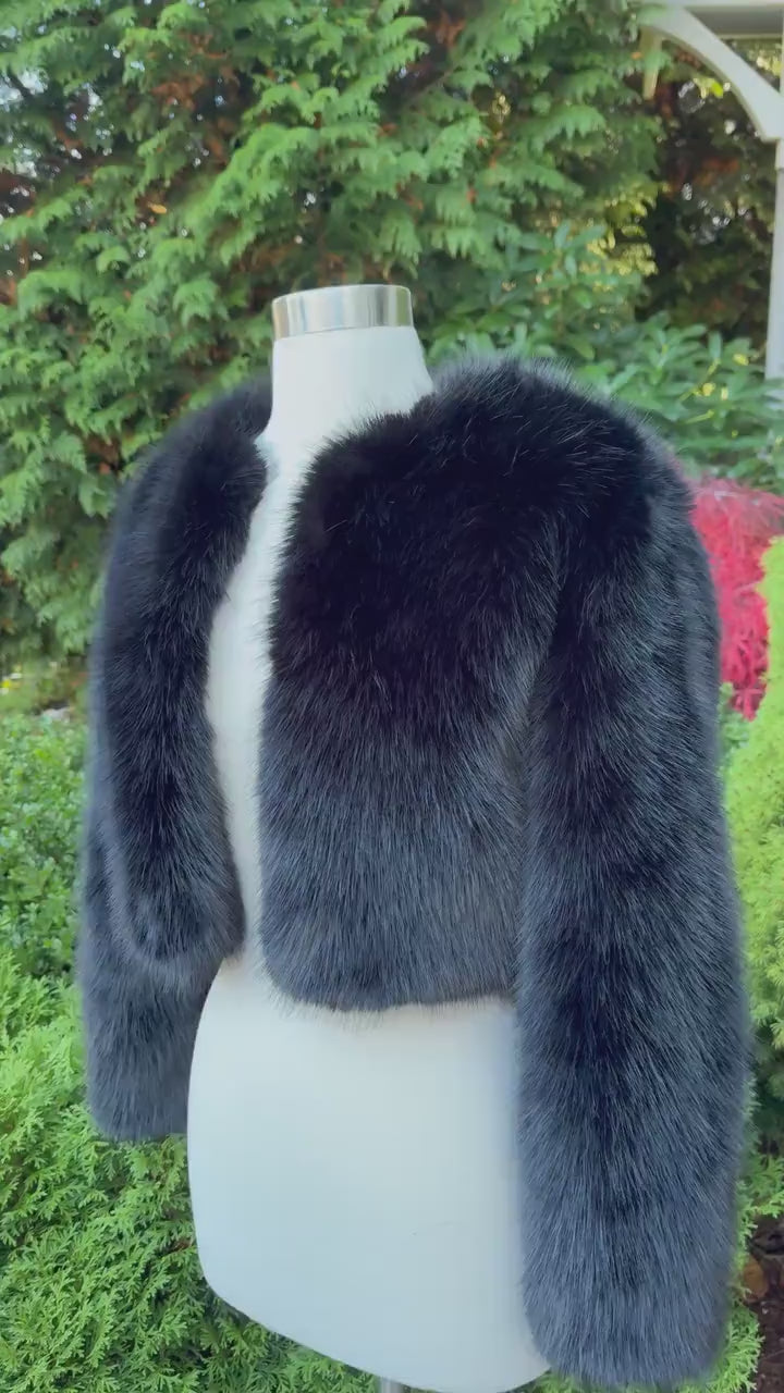 Black Faux Fur Bridal Jacket: Long Sleeve Bolero Shrug