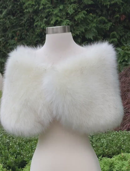 Ivory faux fur bridal wrap with dark brown tips, wedding faux fur shawl, faux fur bridal stole, faux fur cape B012-Ivory