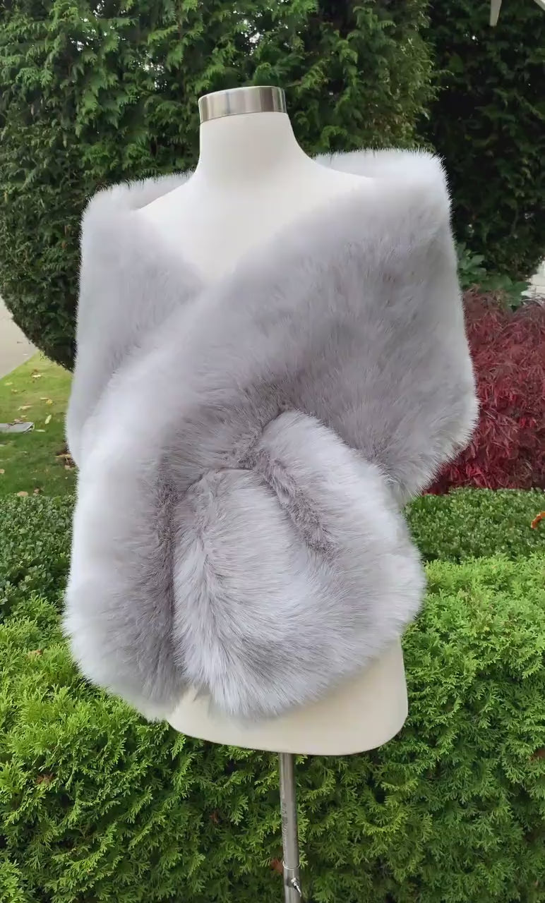 Light Gray faux fur wrap faux fur stole faux fur shawl bridal wrap faux fur shrug B008-light-gray