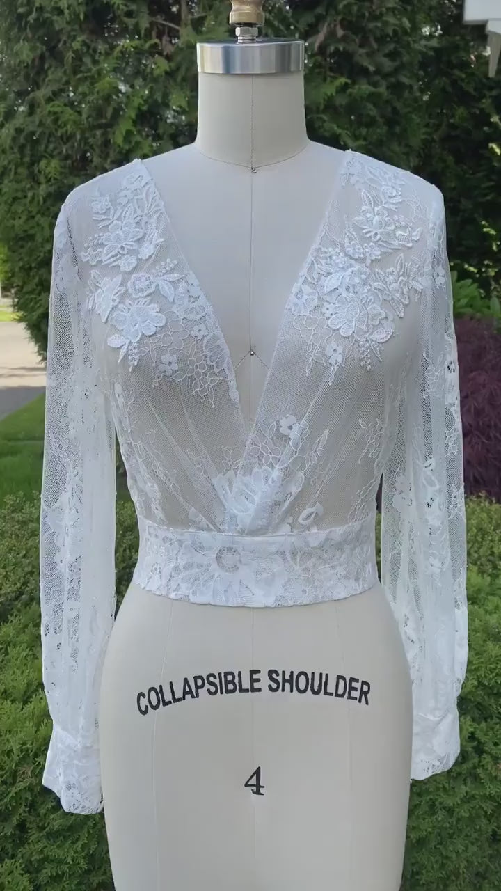 Bishop sleeve lace wedding dress topper | light ivory bridal lace topper | bridal lace jacket | bridal separates