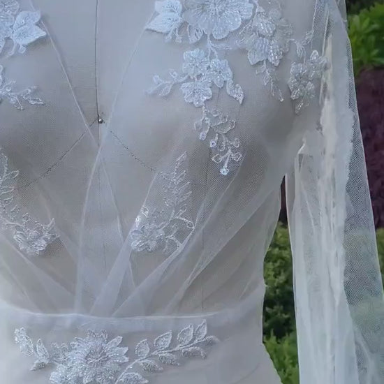 Bishop sleeve beaded wedding dress topper | light ivory bridal lace topper | bridal lace jacket | bridal separates