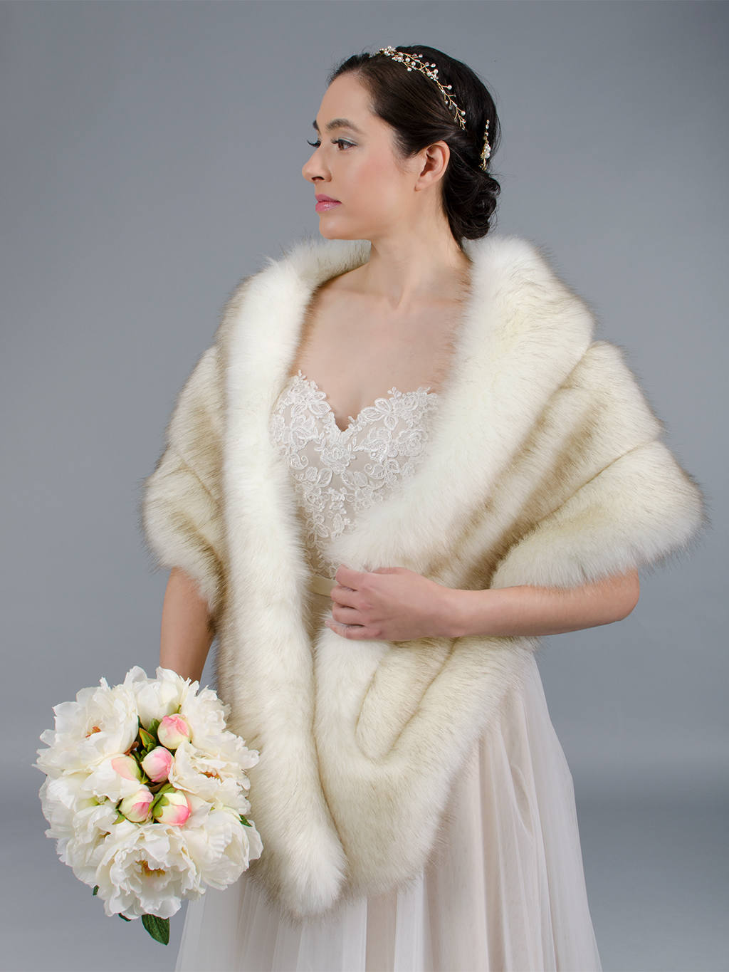 Pocket! faux fur wrap, faux fur stole, faux fur shawl, bridal wrap, wedding shrug, faux fur cape, faux fur wrap bridal B001-ivory