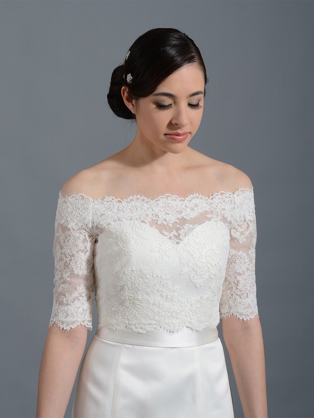 Bridal bolero, Off-Shoulder, lace bolero, wedding bolero, wedding jacket, lace shrug, bridal jacket, bridal lace topper, Alencon Lace