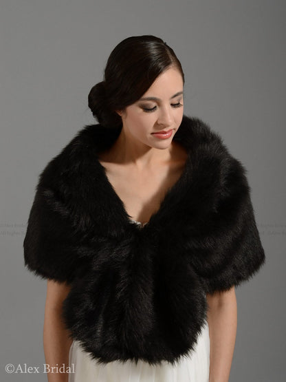 Black faux fur wrap faux fur shawl faux fur shrug faux fur stole bridal wrap wedding wrap A001-Black