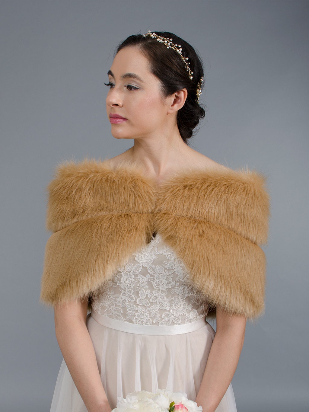 Caramel faux fur wrap faux fur stole faux fur shawl bridal wrap wedding shrug bridal shrug faux fur cape faux fur wrap bridal B003-Caramel