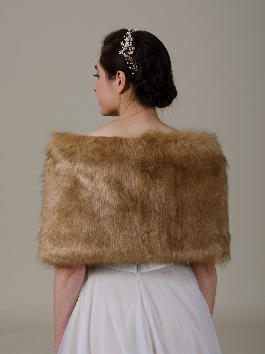 faux fur stole faux fur wrap faux fur shawl bridal wrap wedding shrug bridal shrug faux fur cape faux fur wrap bridal B005-Brown