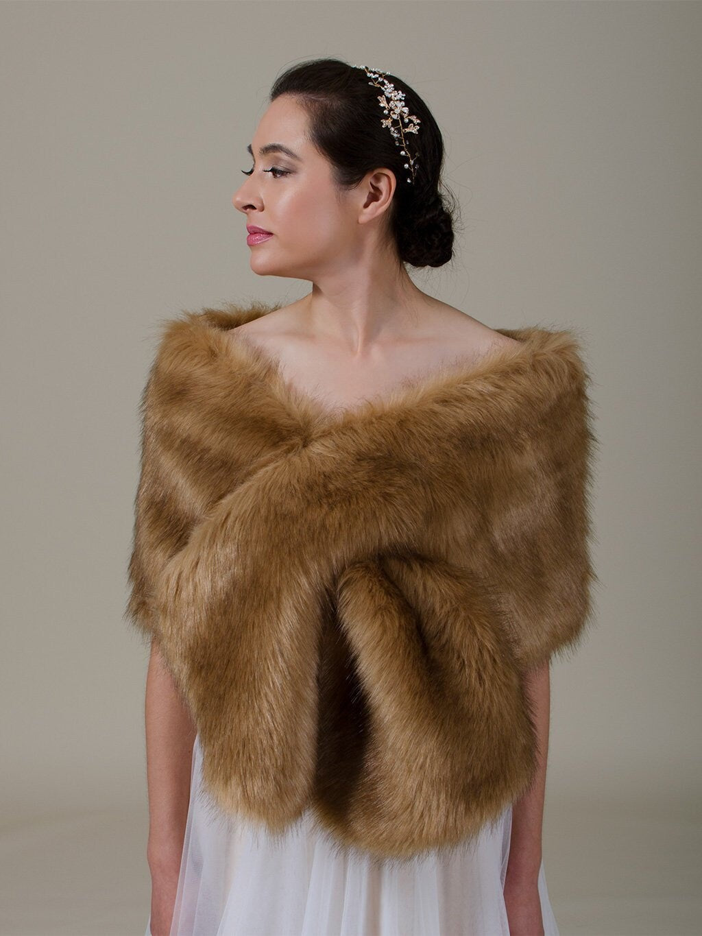 faux fur stole faux fur wrap faux fur shawl bridal wrap wedding shrug bridal shrug faux fur cape faux fur wrap bridal B005-Brown