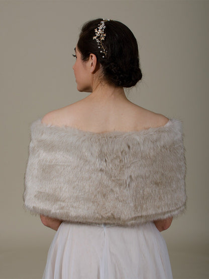 faux fur wrap, faux fur stole, faux fur shawl, bridal wrap, wedding shrug, bridal shrug, faux fur cape, faux fur wrap bridal, B007-Beige