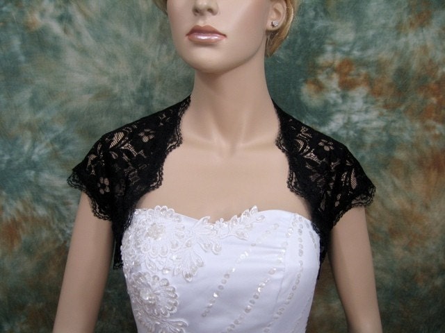 Black cap sleeve bridal lace wedding bolero jacket