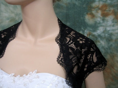 Black cap sleeve bridal lace wedding bolero jacket