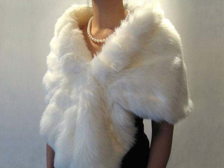 Ivory faux fur wrap faux fur stole faux fur shawl bridal wrap faux fur shrug A001