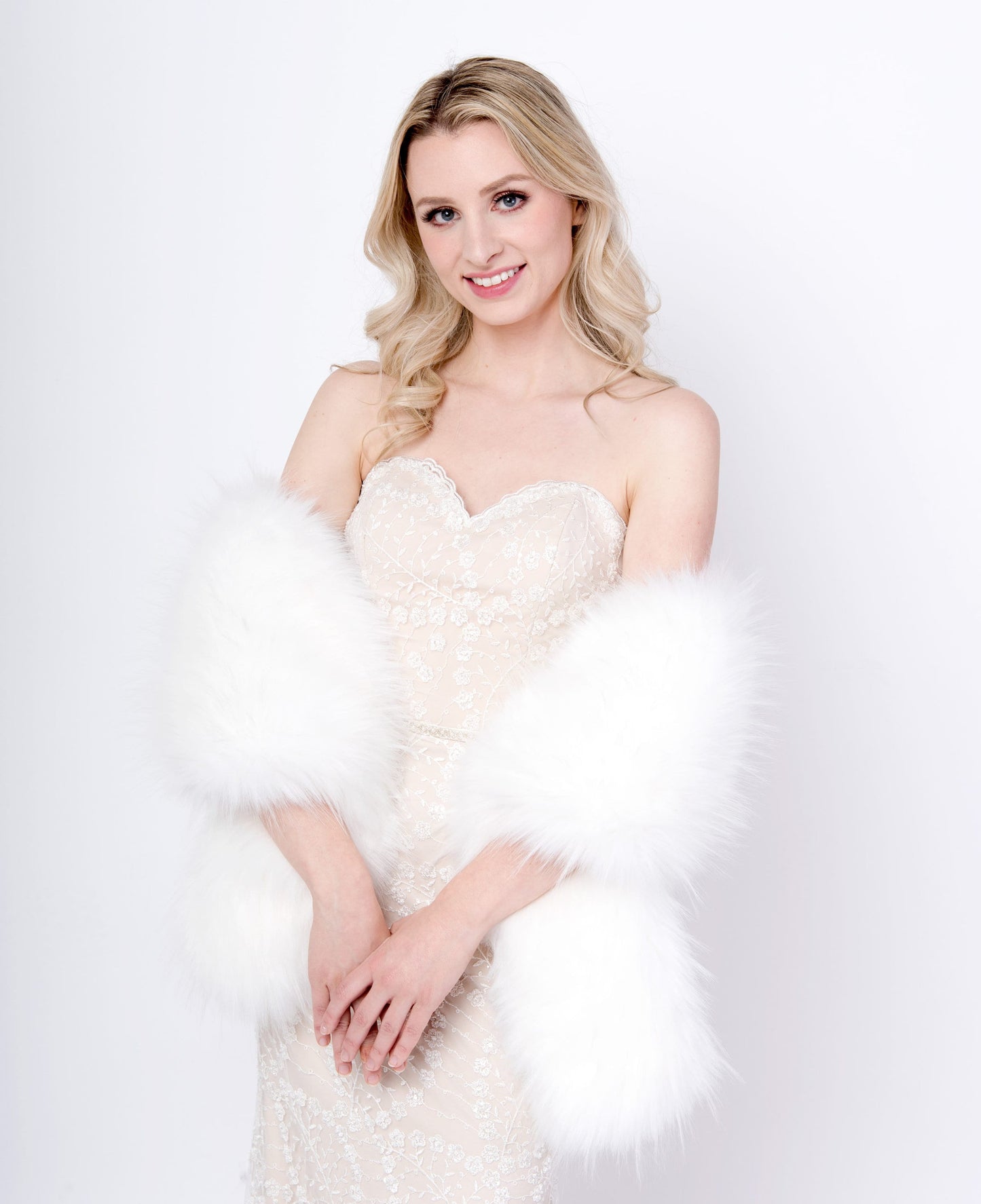 White faux fur wrap faux fur stole faux fur shawl bridal wrap faux fur shrug B005-White