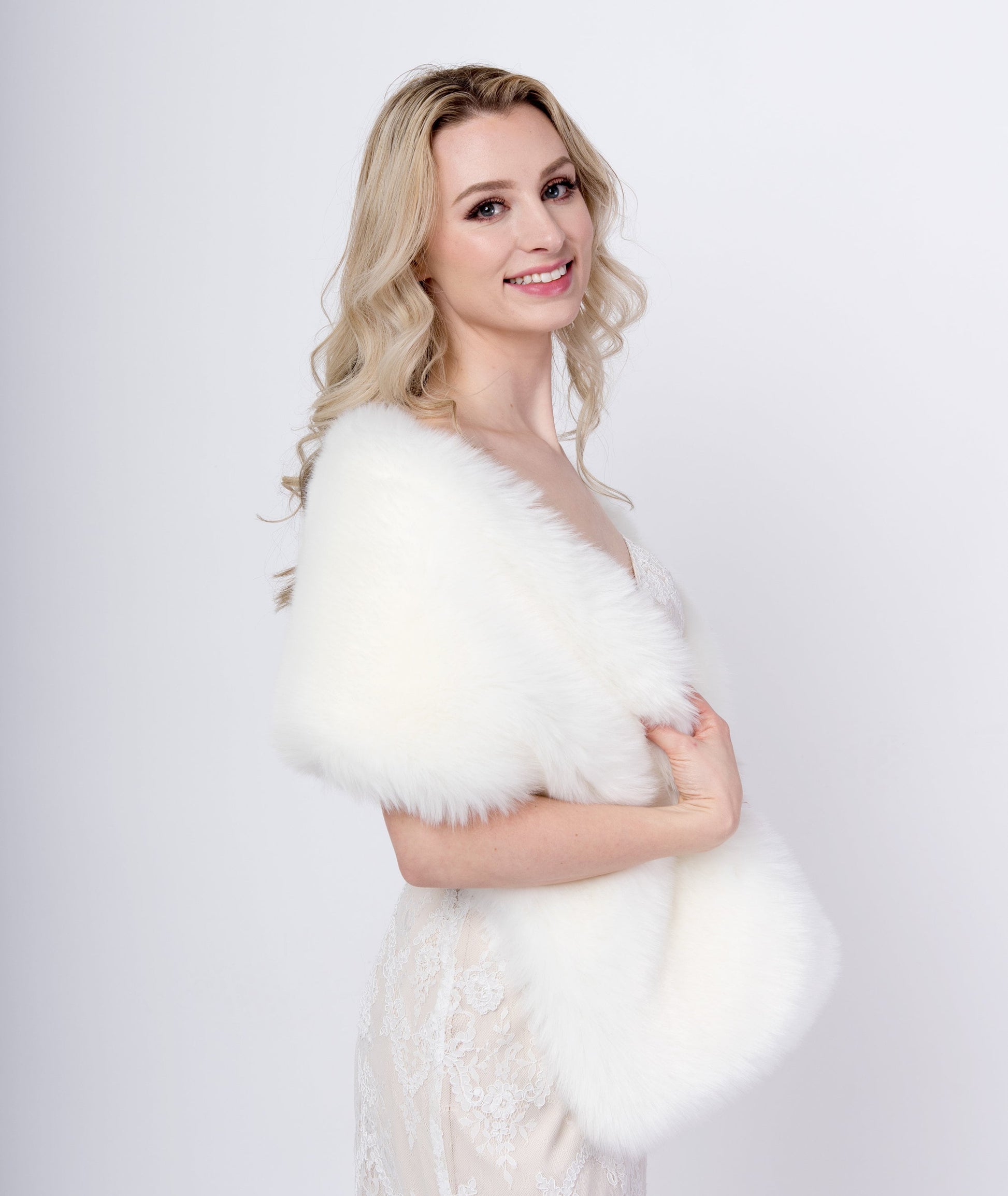 Light ivory faux fur wrap faux fur stole faux fur shawl bridal wrap faux fur shrug B008-ivory