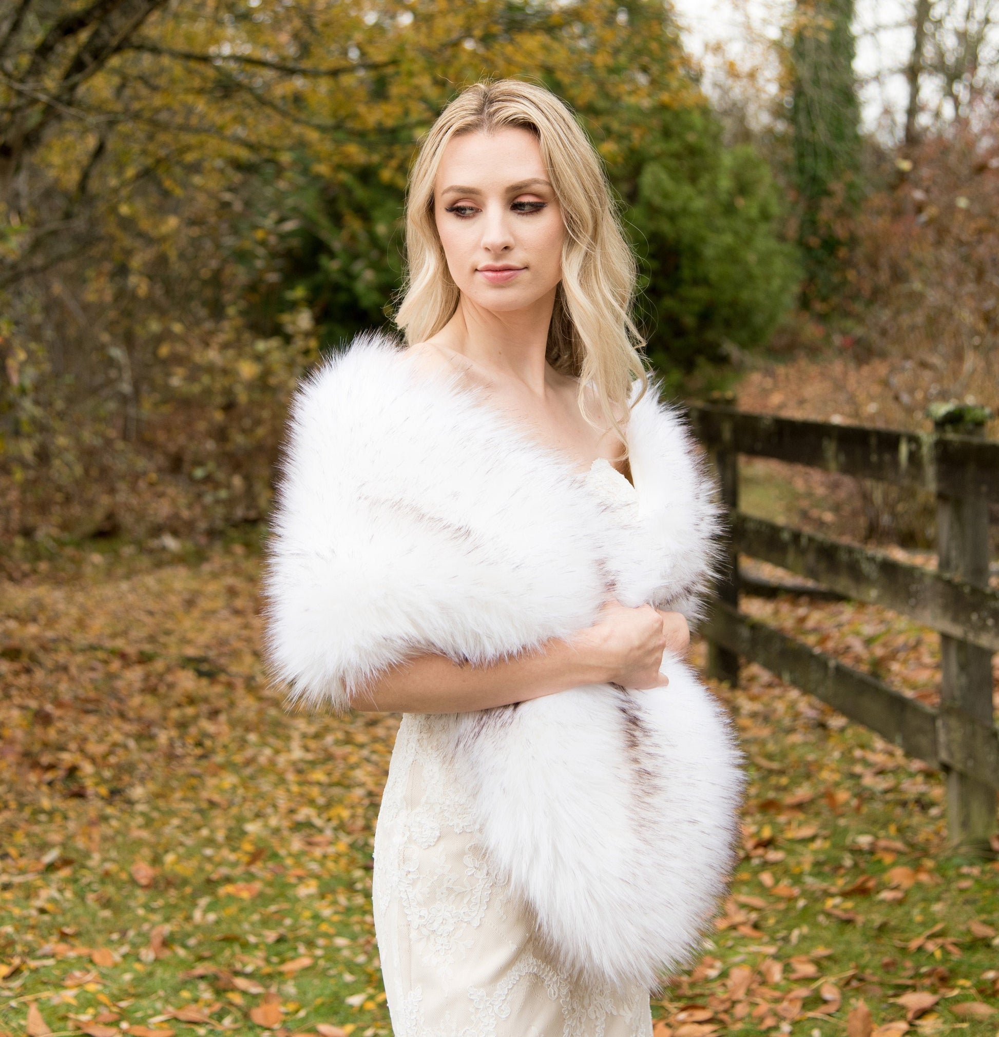 White faux fur wrap B005-white-darker-tips – ALEX BRIDAL