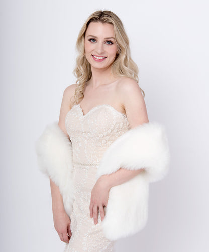 Light ivory faux fur wrap faux fur stole faux fur shawl bridal wrap faux fur shrug B008-ivory