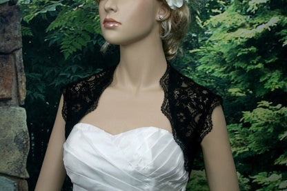 Black sleeveless bridal corded lace wedding bolero jacket