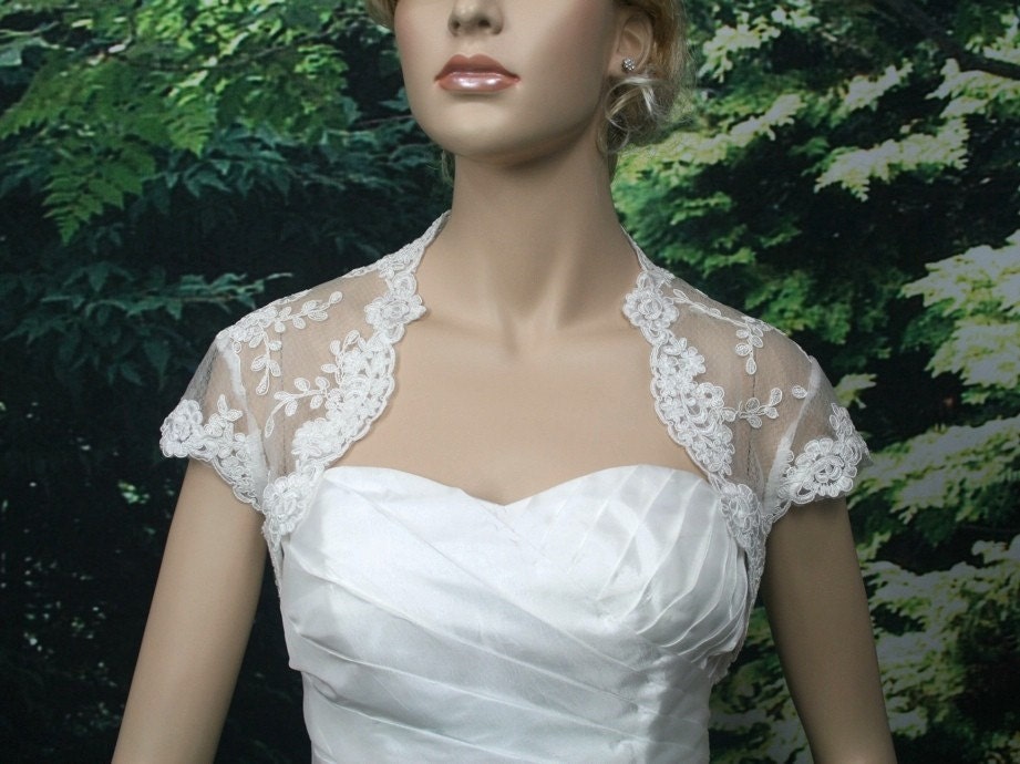 Ivory cap sleeve alencon lace bolero jacket bridal bolero bridal jacket bridal shrug wedding bolero wedding jacket wedding shrug
