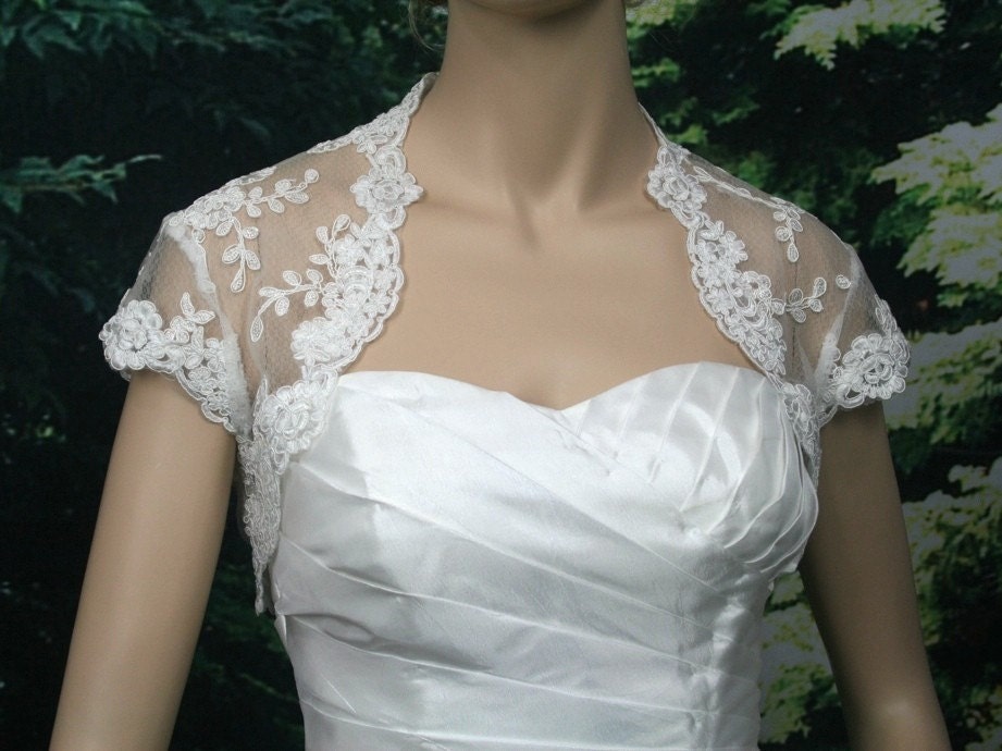 Ivory cap sleeve alencon lace bolero jacket bridal bolero bridal jacket bridal shrug wedding bolero wedding jacket wedding shrug