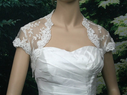 Ivory cap sleeve alencon lace bolero jacket bridal bolero bridal jacket bridal shrug wedding bolero wedding jacket wedding shrug