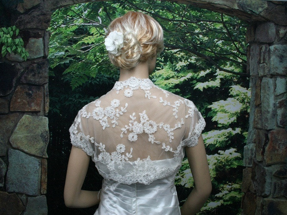Ivory cap sleeve alencon lace bolero jacket bridal bolero bridal jacket bridal shrug wedding bolero wedding jacket wedding shrug