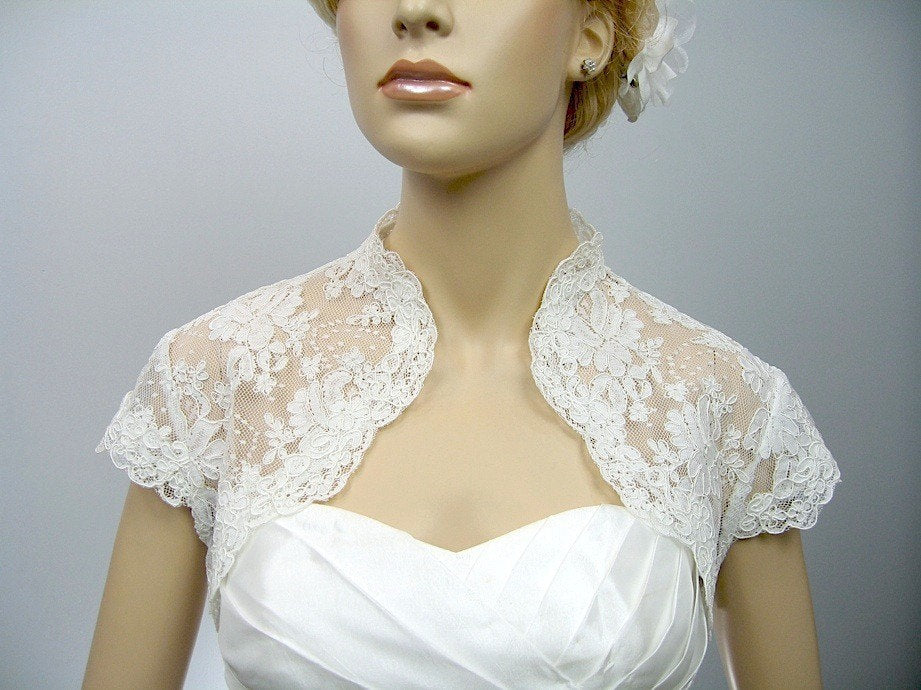 Lace bolero, wedding bolero, wedding jacket, white cap sleeve bridal alencon lace wedding bolero jacket