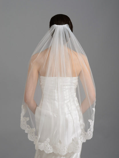 wedding veil, bridal veil, mantilla veil, elbow length veil, alencon lace veil, wedding veil ivory