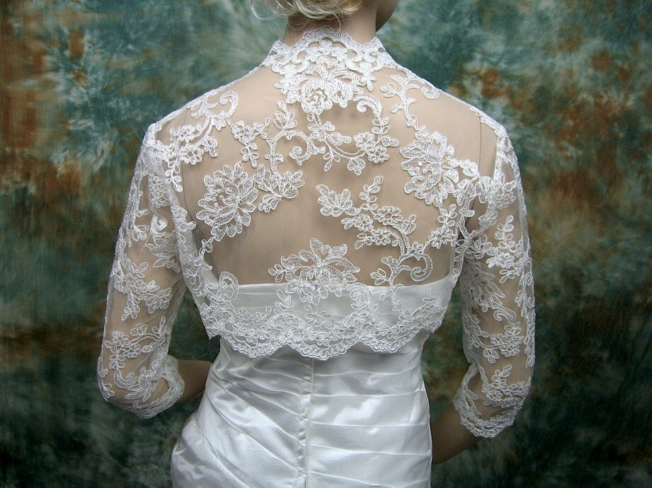 Ivory wedding bolero, lace bolero, bridal bolero jacket, Ivory bolero, white bolero, 3/4 sleeve lace bolero, alencon lace