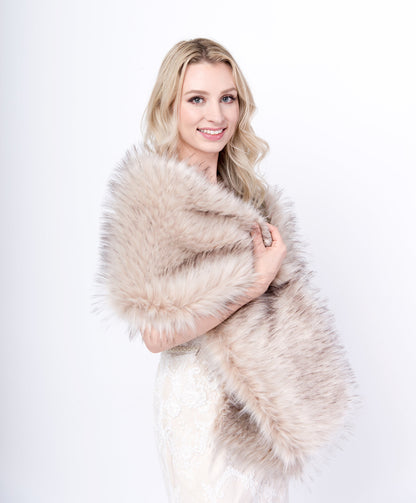 Blush / beige / light brown faux fur wrap faux fur stole faux fur shawl B005-blush